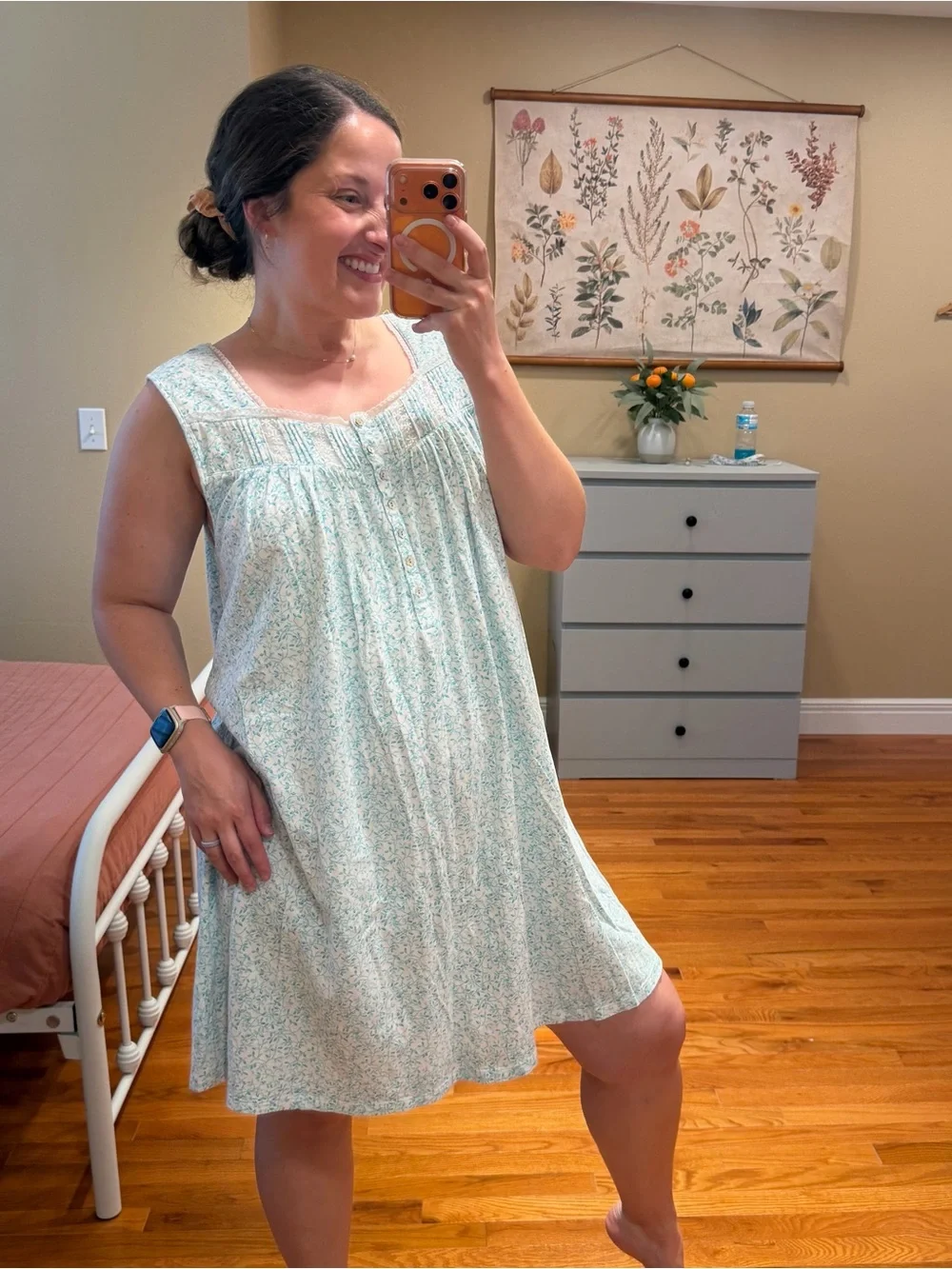 Eileen West Sleeveless Cotton Nightdress in Light Mint Floral Cotton XL